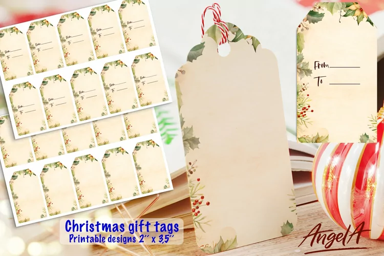 Christmas gift tag printable, retro old paper textures PNG