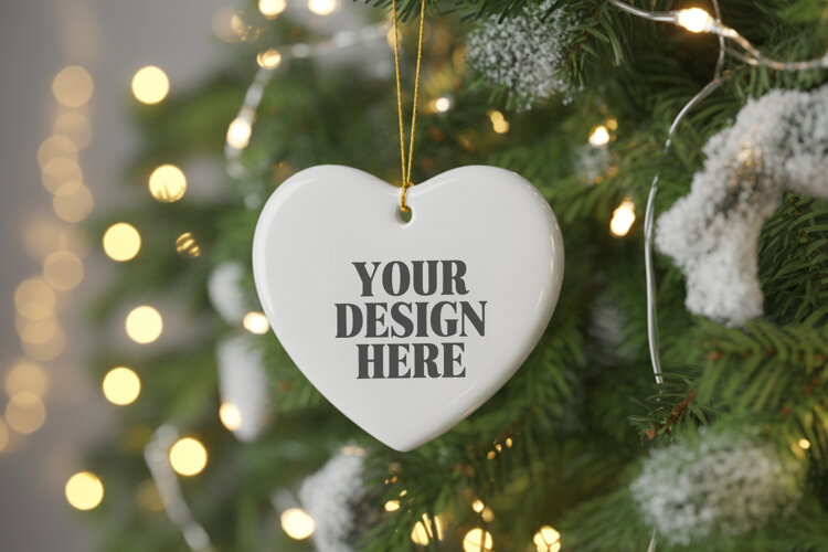 Christmas Love Heart Ornament Mockup | Holiday Hanging example image 1