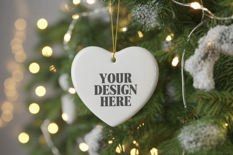 Christmas Love Heart Ornament Mockup | Holiday Hanging
