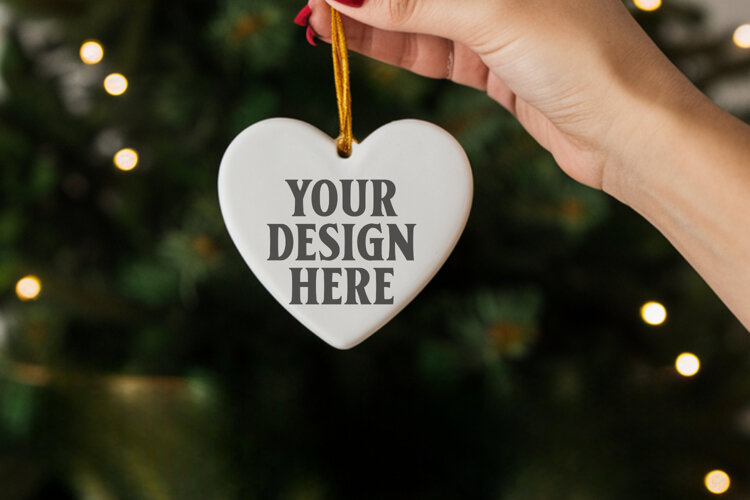 Holiday Love Heart Ornament Mockups | Romantic Christmas Tre example image 1