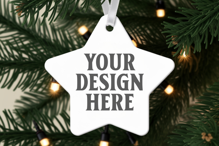 Christmas Star Ceramic Ornaments Mockup