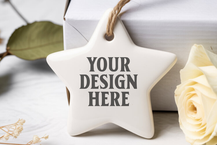 Christmas Star Ceramic Ornaments Mockup | Holiday Star Ornam example image 1