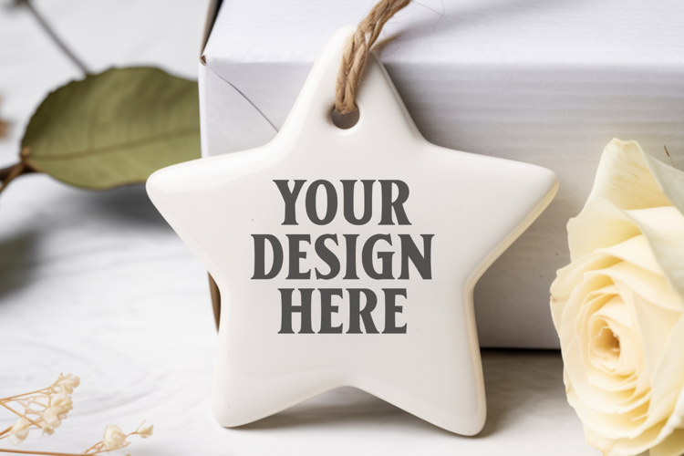 Christmas Star Ceramic Ornaments Mockup | Holiday Star Ornam
