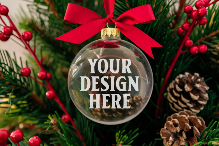 Acrylic Christmas Ornament Mockups | Clear Round Holiday