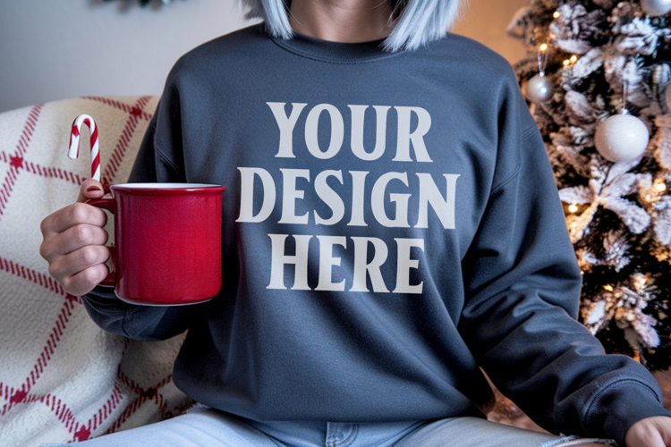 Comfort Colors 1566 Pepper Sweatshirt Mockup, Cozy Boho
