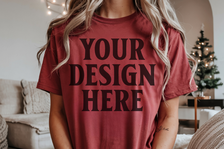 Christmas Comfort Colors 1717 Chambray T-Shirt Mockup Rea