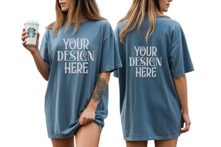 Comfort Colors 1717 Blue Jean Front & back T shirt mockups