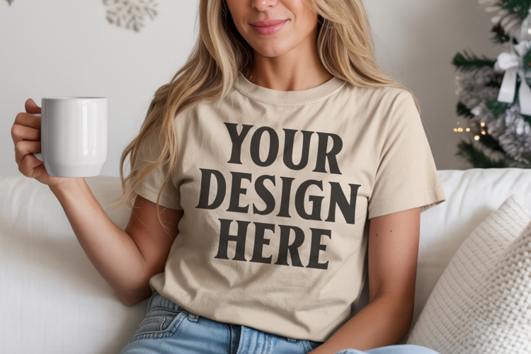 Ivory Comfort Colors 1717 Christmas Shirt Mockup, Coz