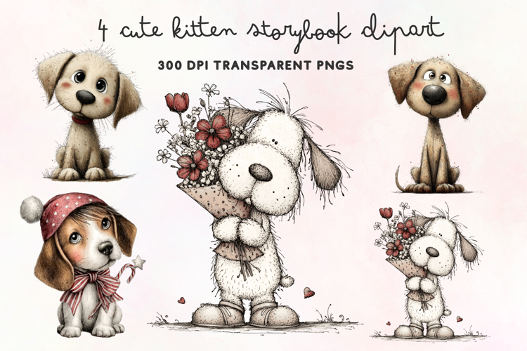 Cute Watercolor Dogs Clipart PNG