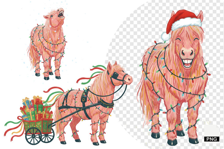 Boho Watercolor Christmas Horse Clipart example image 1