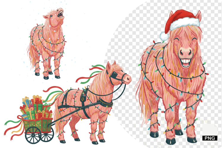 Boho Watercolor Christmas Horse Clipart