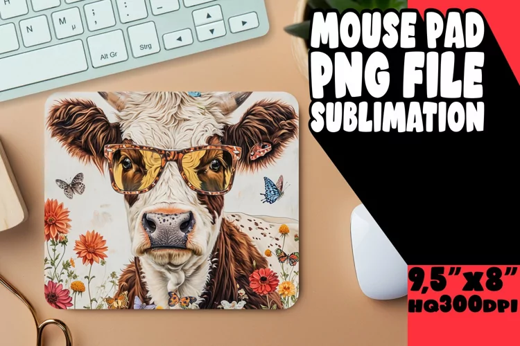 Fresh Watercolor Cow Mouse Pad: Spring Charm