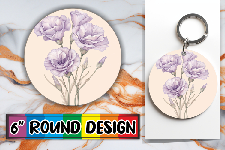Bright Round Design Keychain Template , Beauty Flower