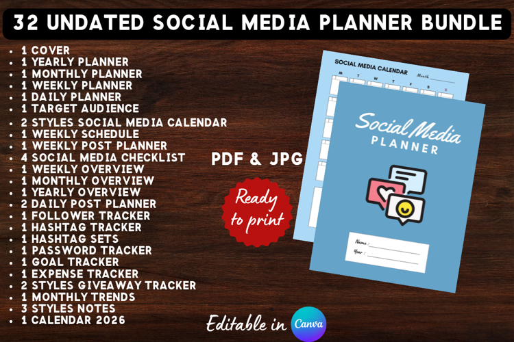 32in1 Printable Social Media Planner Template Bundle 2
