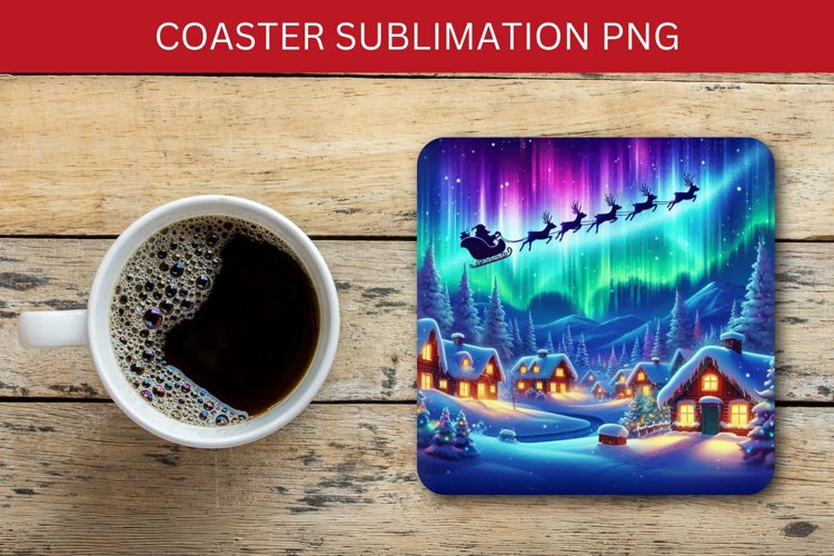 square coaster - santa claus riding a sleigh example image 1