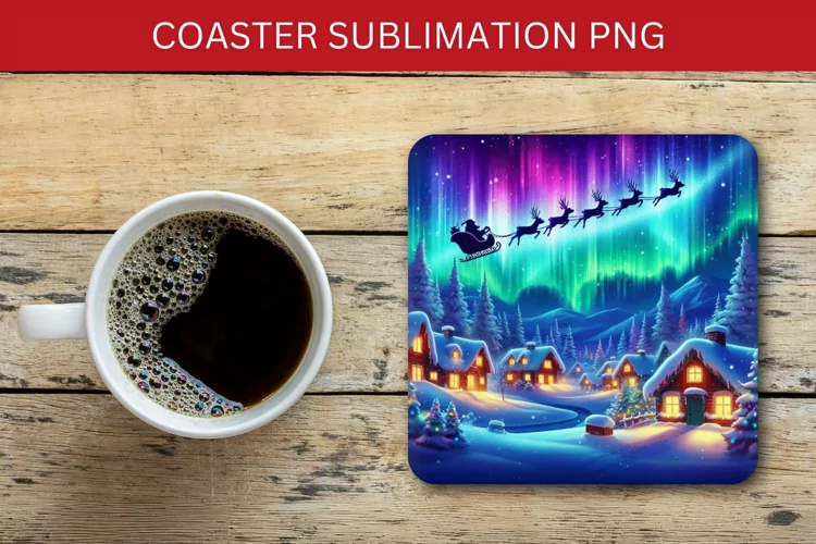 square coaster - santa claus riding a sleigh