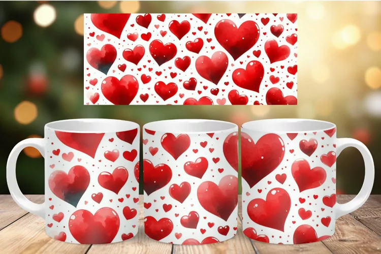 Valentine Mug Wrap Sublimation - heart pattern