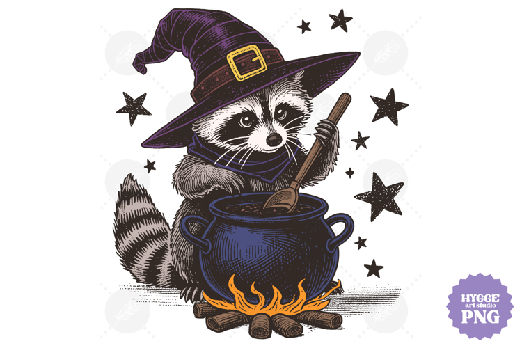 Vintage Funny Sarcastic Feral Witch Raccoon Halloween PNG