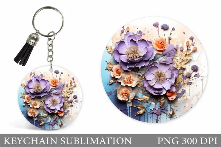 Flowers Keychain Sublimation. Flowers Keychain Design