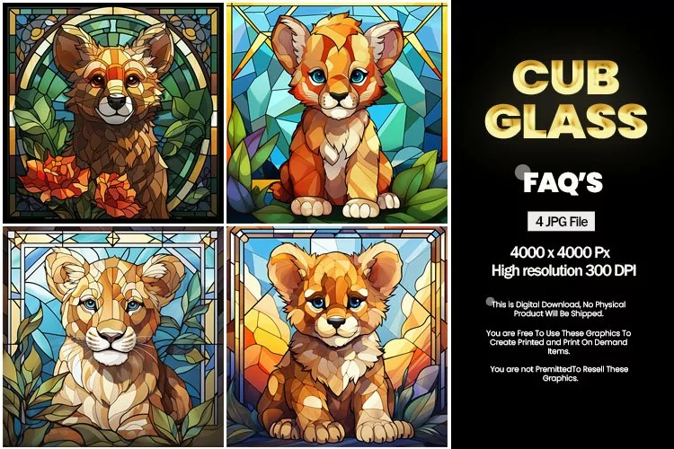 Cub Stained Glass Square Coaster - 04 Variations