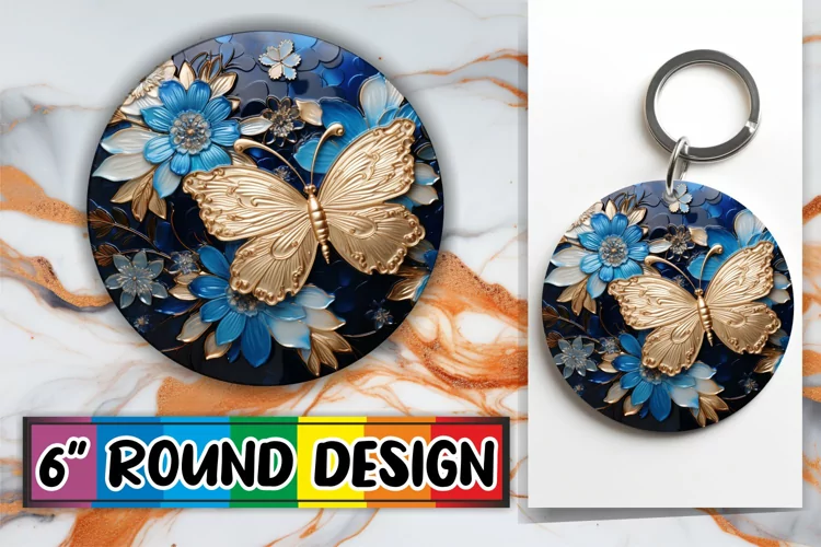 Embroidered Butterfly Round Keychain Charm