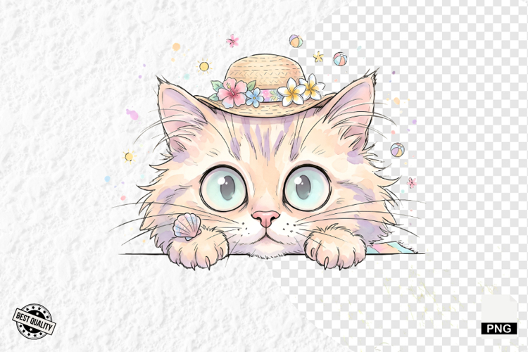 Summer Cat Peeking Clipart