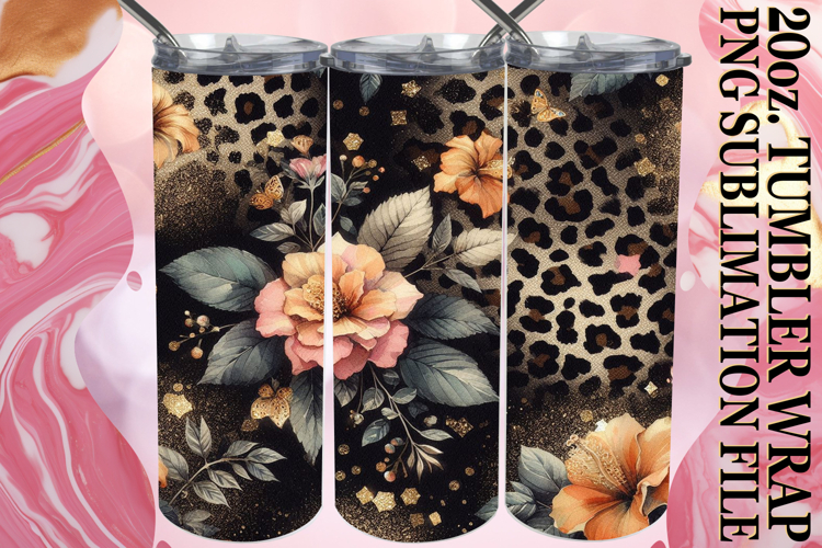 Blissful travels 20oz tumbler wrap, Leopard Prints