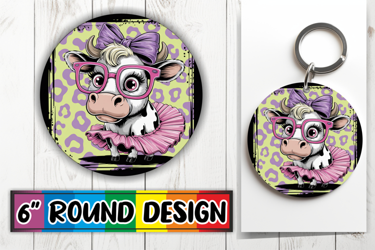 Cheerful Round Ornaments Design PNG, Cute Cow