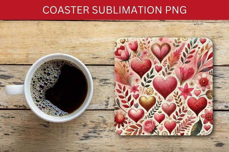 valentine square coaster - pink heart pattern