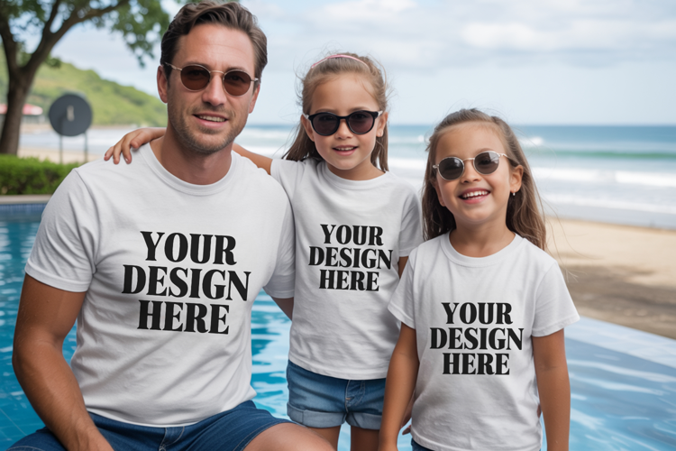 Bella Canvas 3001 Family Group Mockup | Matching T-Shirt Fla