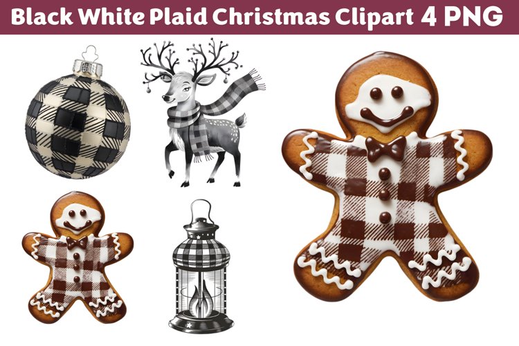 Black White Plaid Christmas clipart PNG