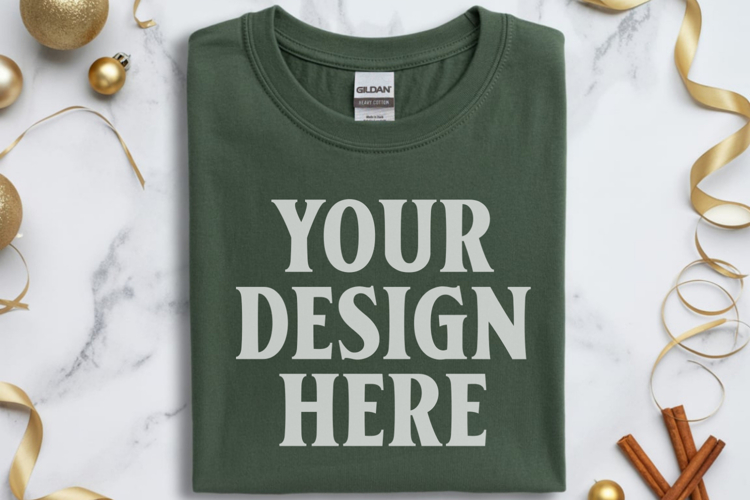Gildan 64000 Forest Green Folded Christmas Flat Lay T-shirt