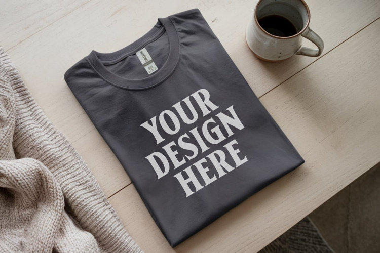 Gildan 64000 Black Folded T-Shirt Mockup | Flat Lay Unisex