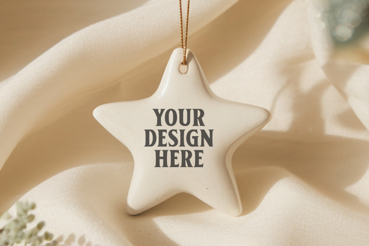Christmas Star Ceramic Ornaments Mockup | Holiday Star Ornam