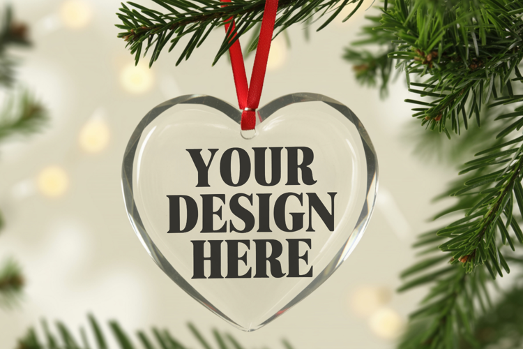 Christmas Heart Crystal Glass Ornament Mockups