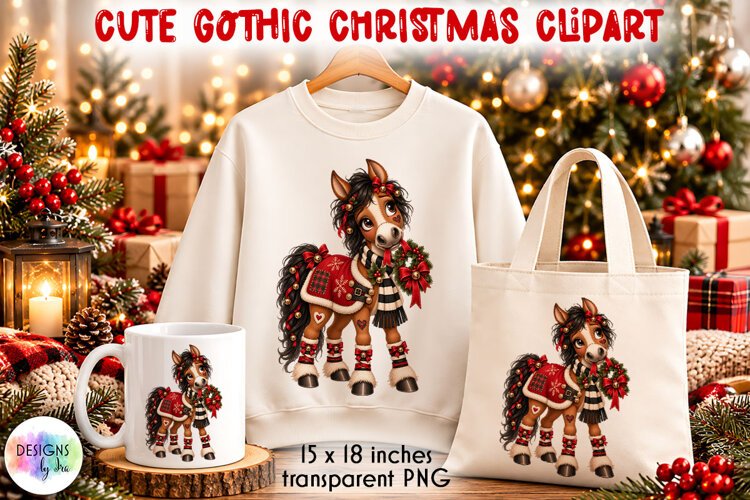 Gothic Patchwork Christmas Horse PNG Clipart example image 1