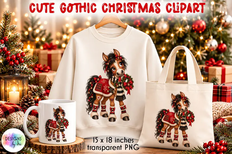 Gothic Patchwork Christmas Horse PNG Clipart