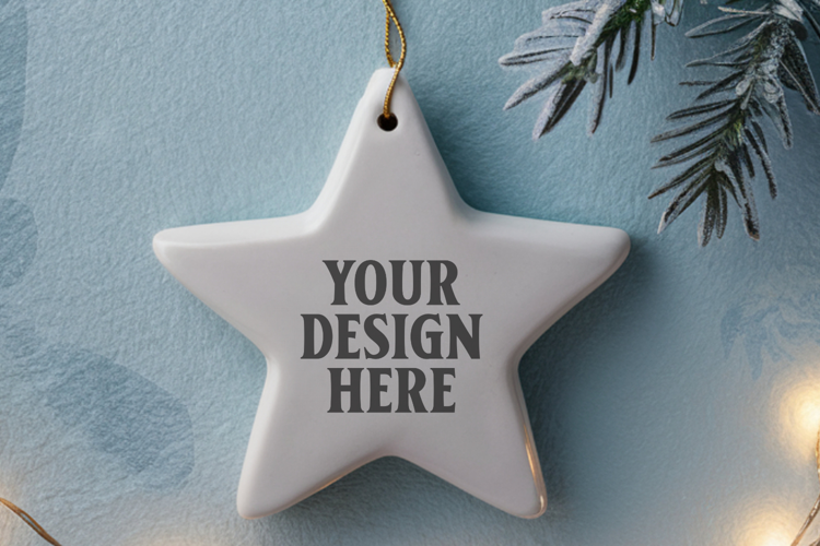 Christmas Star Ceramic Ornament Mockup | Holiday Star Tree