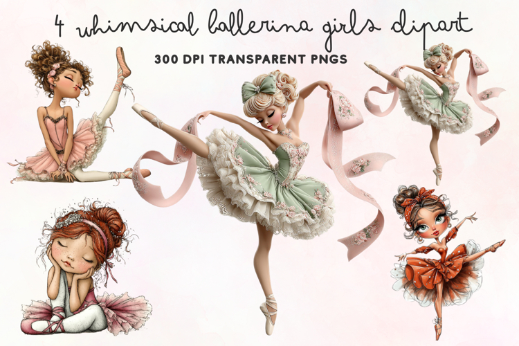 Whimsical Ballerina Girls Clipart PNG example image 1