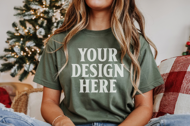 Christmas Bella Canvas 3001 Forest Green Shirt Mockup ,Trand