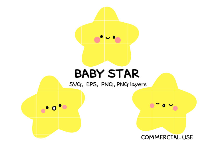 Baby Star SVG | Cute Kawaii Star Clipart | Nursery Wall Art