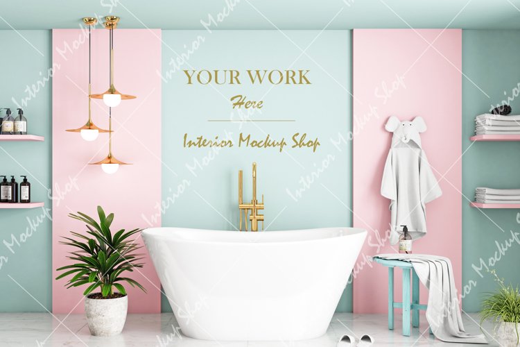 Mockup in interior, Blank wall mockup, Kids mockup example image 1