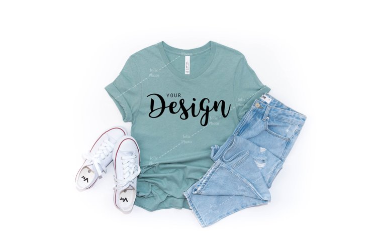 Bella Canvas Mockup 3001 Heather Prism Dusty Blue T-shirt example image 1