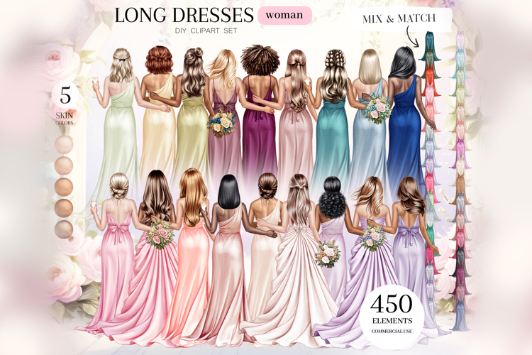 Woman in Long Dresses Clipart - Portrait Creator