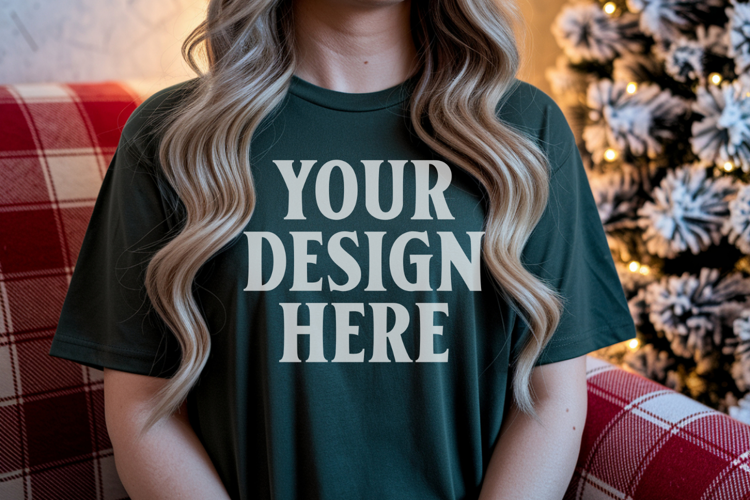 Christmas Bella Canvas 3001 Forest Green Shirt Mockup ,Trand