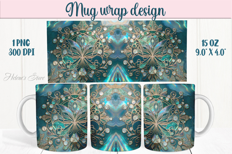 Aquamarine ocean pearl mug wrap 15oz sublimation designs png