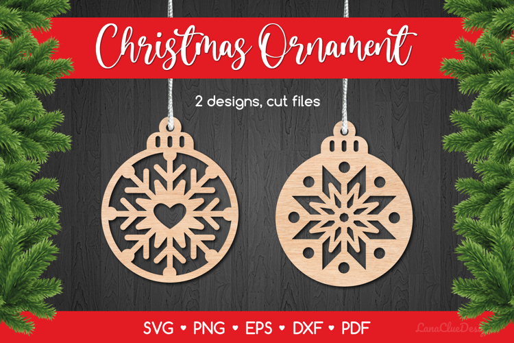 2 Round Christmas Ornaments with Snowflake SVG Laser Cut
