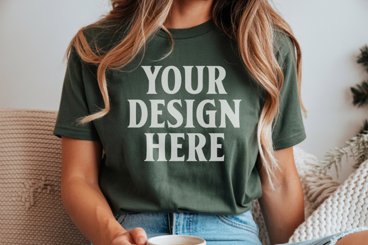 Christmas Bella Canvas 3001 Forest Green Shirt Mockup ,Trand