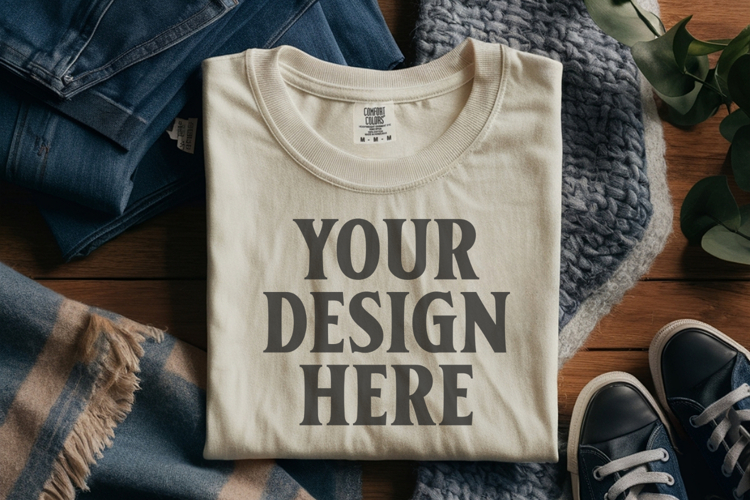 Ivory Comfort Colors 1717 Folded Tshirt Mockups