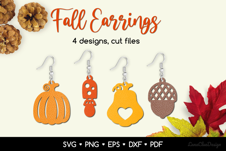 4 Autumn Earrings SVG Cut Files, Fall Pendant Templates